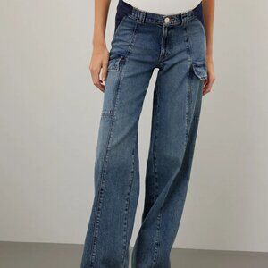 HUDSON MATERNITY UTILITY WIDE LEG CARGO JEANS UNDER BELLY STRETCH DENIM sz 33